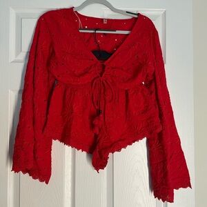 Red matching set bathing suit coverup